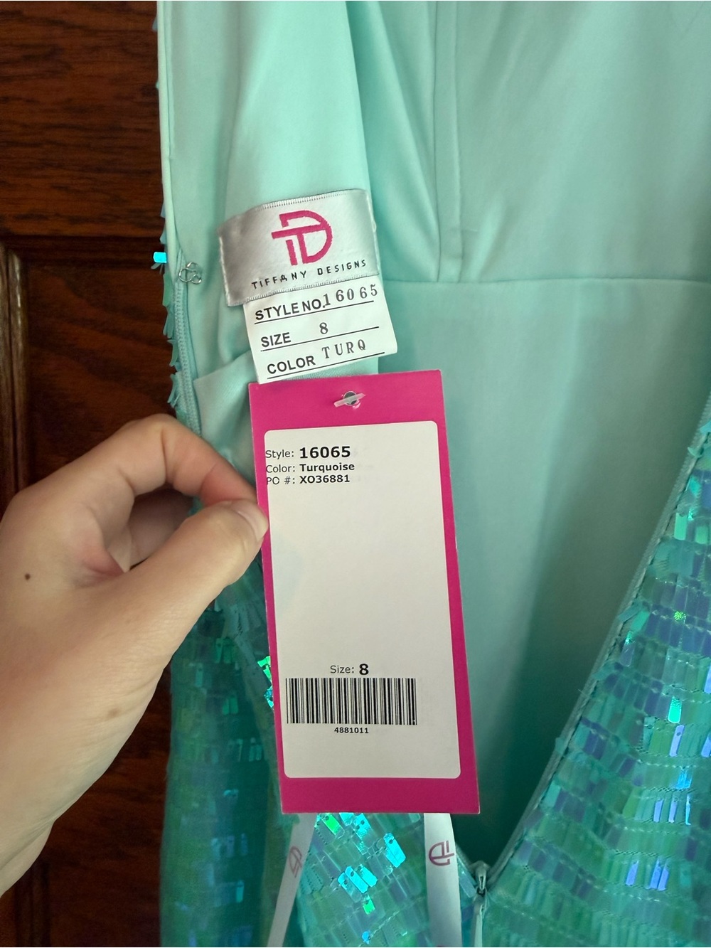 NWT TIFFANY DESIGNS 16065 Micro Fringe Sequin V Neck Mermaid Dress Evening Gown - Picture 14 of 14